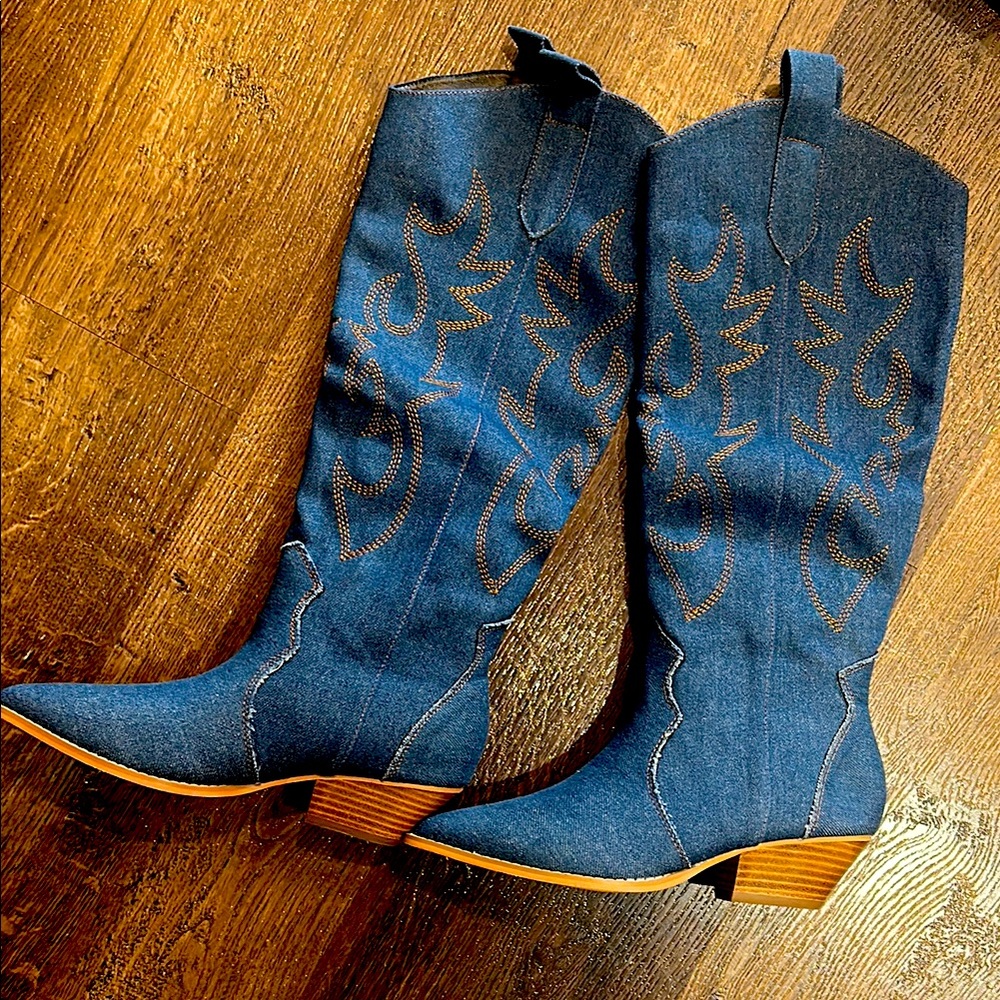 Blue Western Denim Cowboy Boots